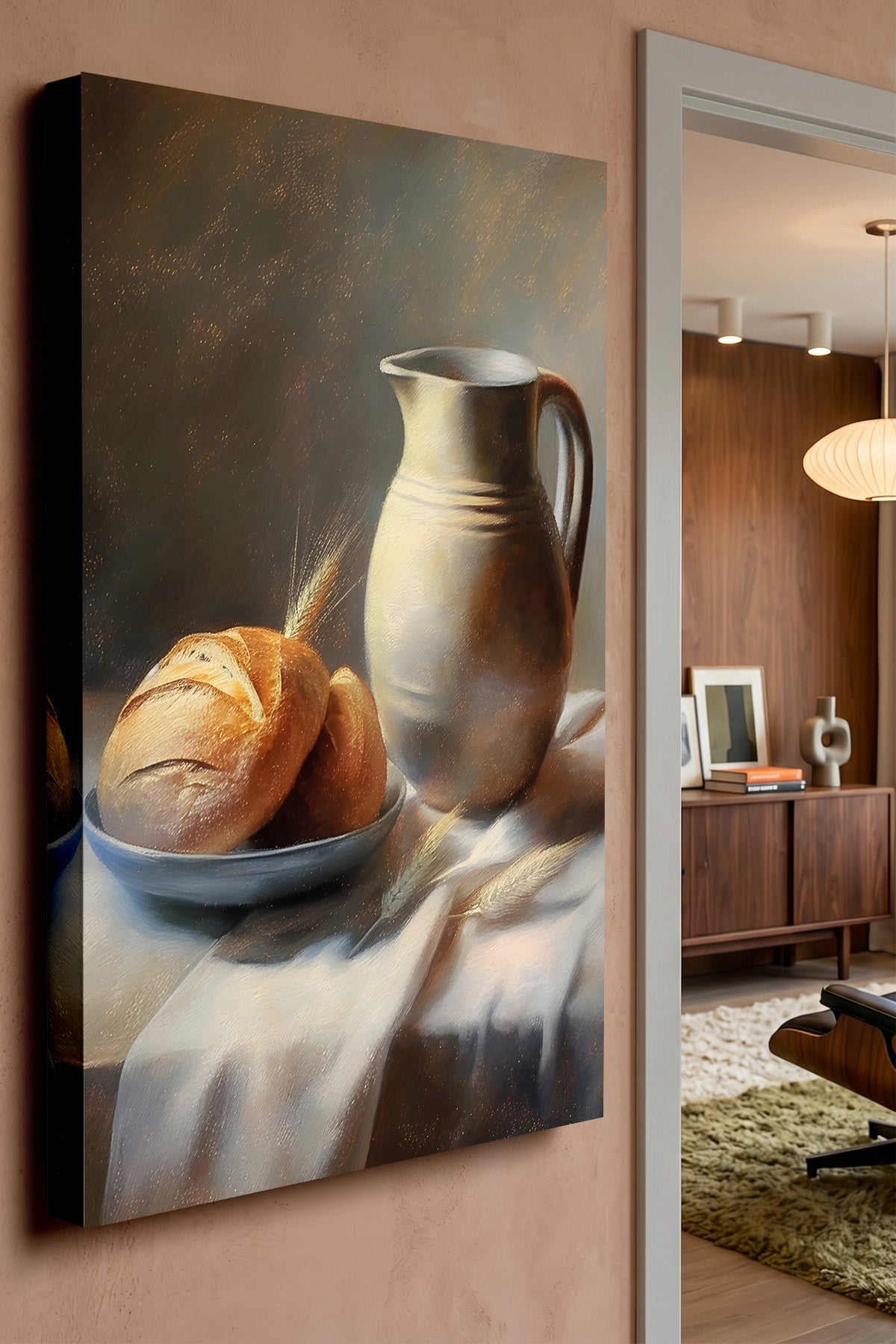 Rustic Bread & Jug Still Life Canvas Print — canvas wall art