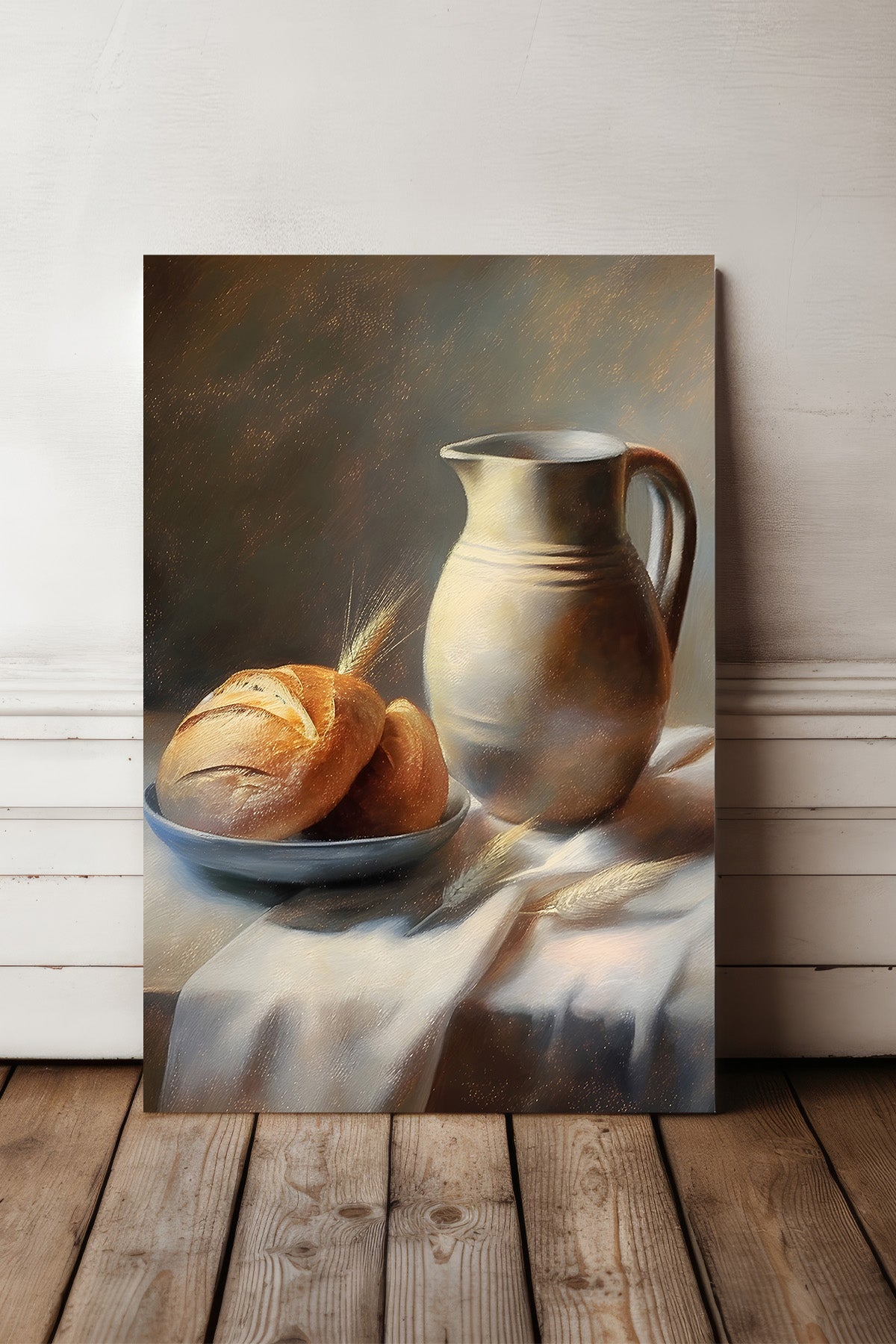 Rustic Bread & Jug Still Life Canvas Print — canvas wall art