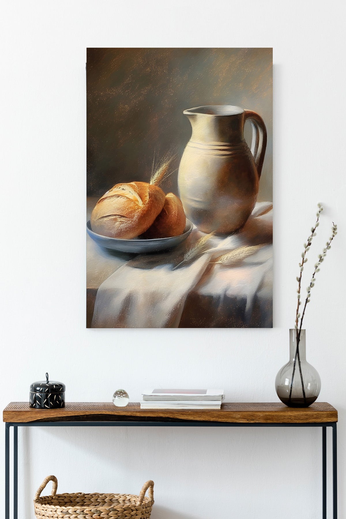 Rustic Bread & Jug Still Life Canvas Print — canvas wall art